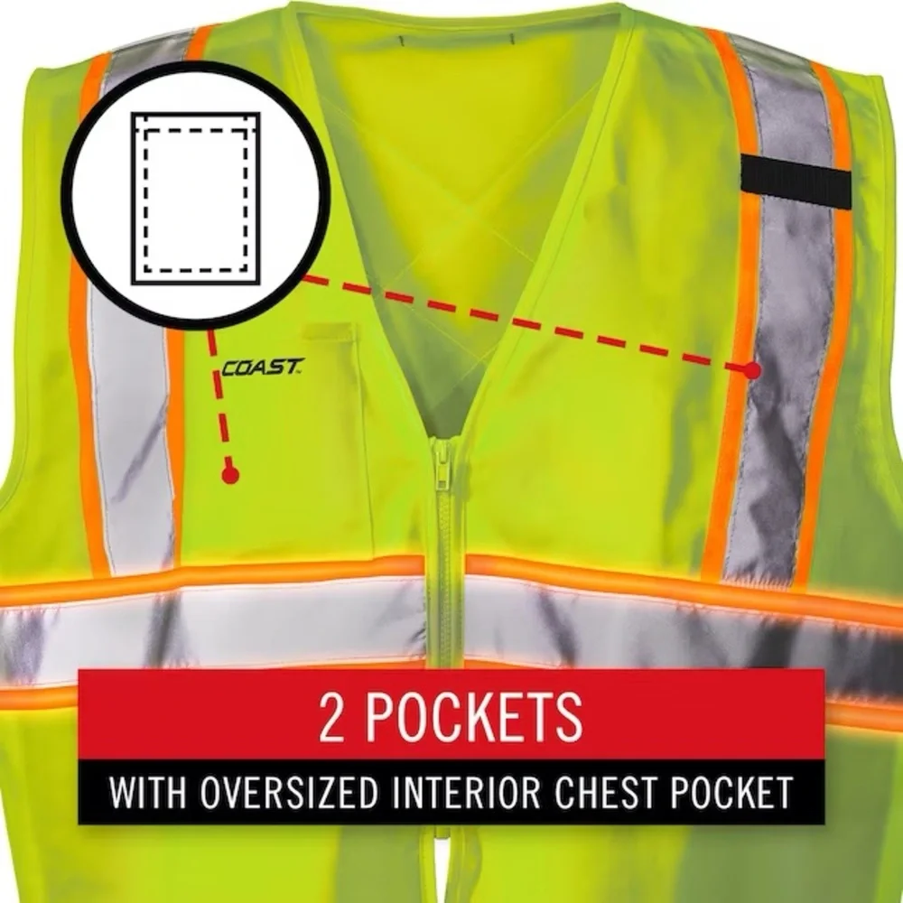 Coast L/Xl Yellow Polyester High Visibility Reflective Safety Vest